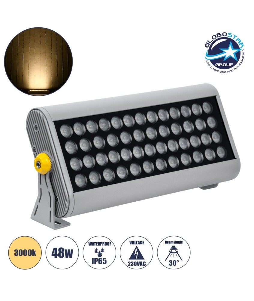GLOBOSTAR® FLOODHENA 90640 Προβολέας Σποτ Wall Washer LED 48W 4320lm 30° AC 220-240V Αδιάβροχο IP65 Θερμό Λευκό 2700K - Bridgelux SMD Chip - Γκρι Ανθρακί - Μ39 x Π6 x Υ17cm - 3 Χρόνια Εγγύηση